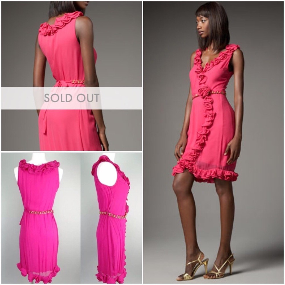 Yoana Baraschi Belted Ruffle Dress in fuchsia pink
